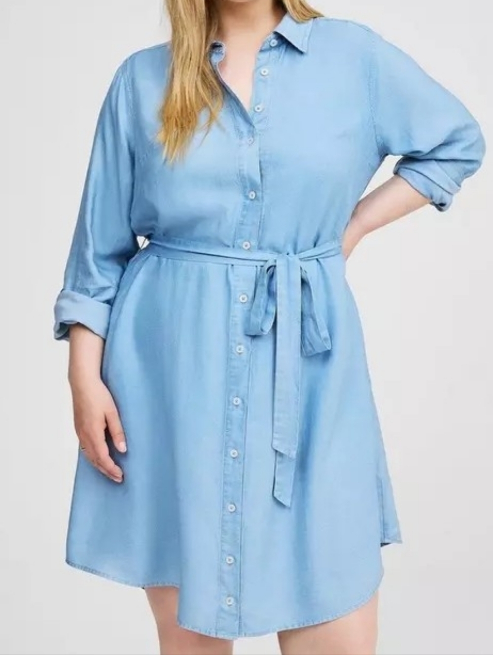 Torrid Mini Chambray Long Sleeve Button Front Tie Shirt Dress